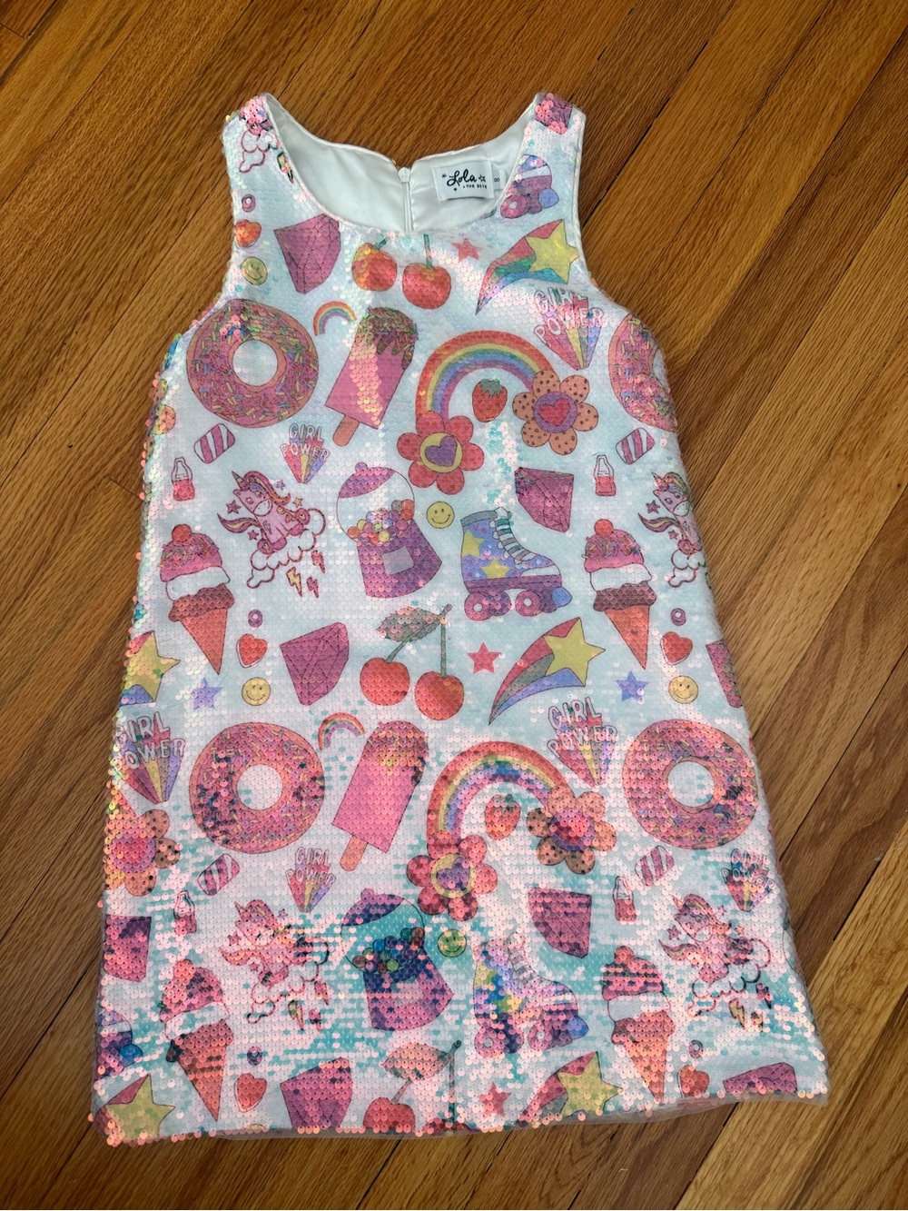 Lola + The Boys “Girl Power” Sequin Dress — Girls Size 8 | Unicorn Rainbow